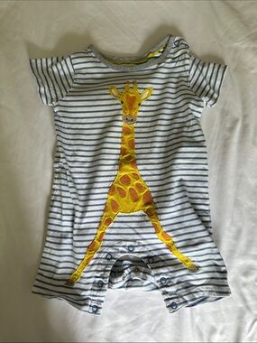 Baby Boden Green, White & Gray Striped Infant Tee